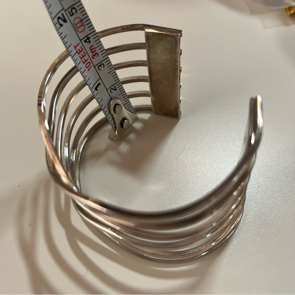 Sterling Silver .925 Modernist Art Deco minimalist Heavy Wide Cuff Bracelet - Picture 7 of 17